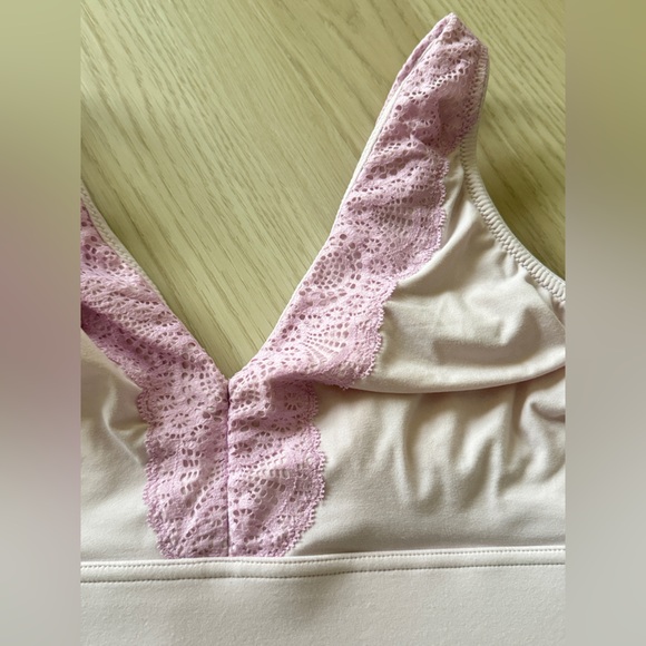 Soma Embraceable Wireless Geo lace Trim lavender lilac lounge bralette L - Picture 3 of 6